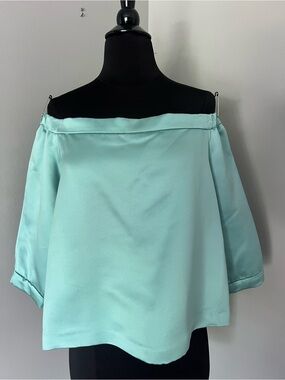 NWT Tibi Off-Shoulder Mint Satin Poly Top